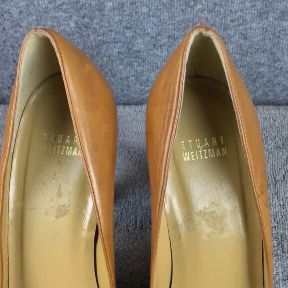 Vintage Stuart Weitzman Distressed‎ Leather Sz 9 W Peep Toe Platform Stile…